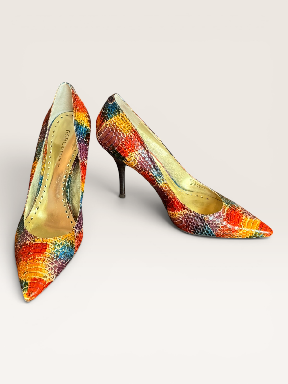 BCBGeneration Multicolor Snakeskin Pumps