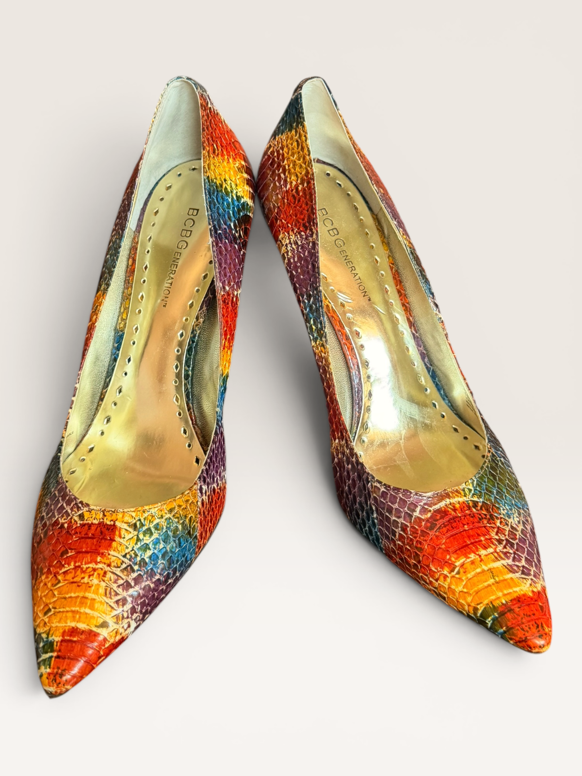 BCBGeneration Multicolor Snakeskin Pumps