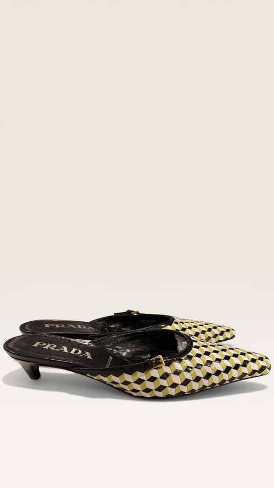 Prada Woven Squared Toe Mules