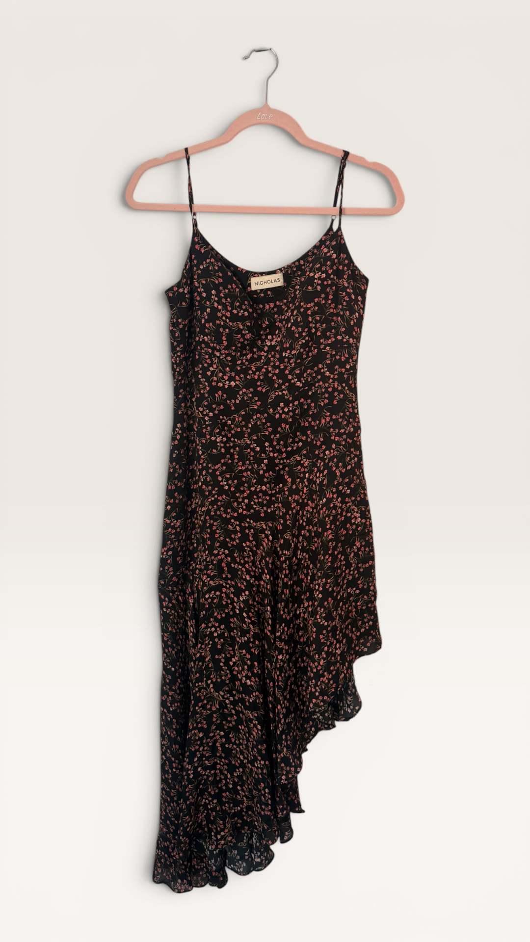 NICHOLAS Asymmetric Hem Silk Midi Dress